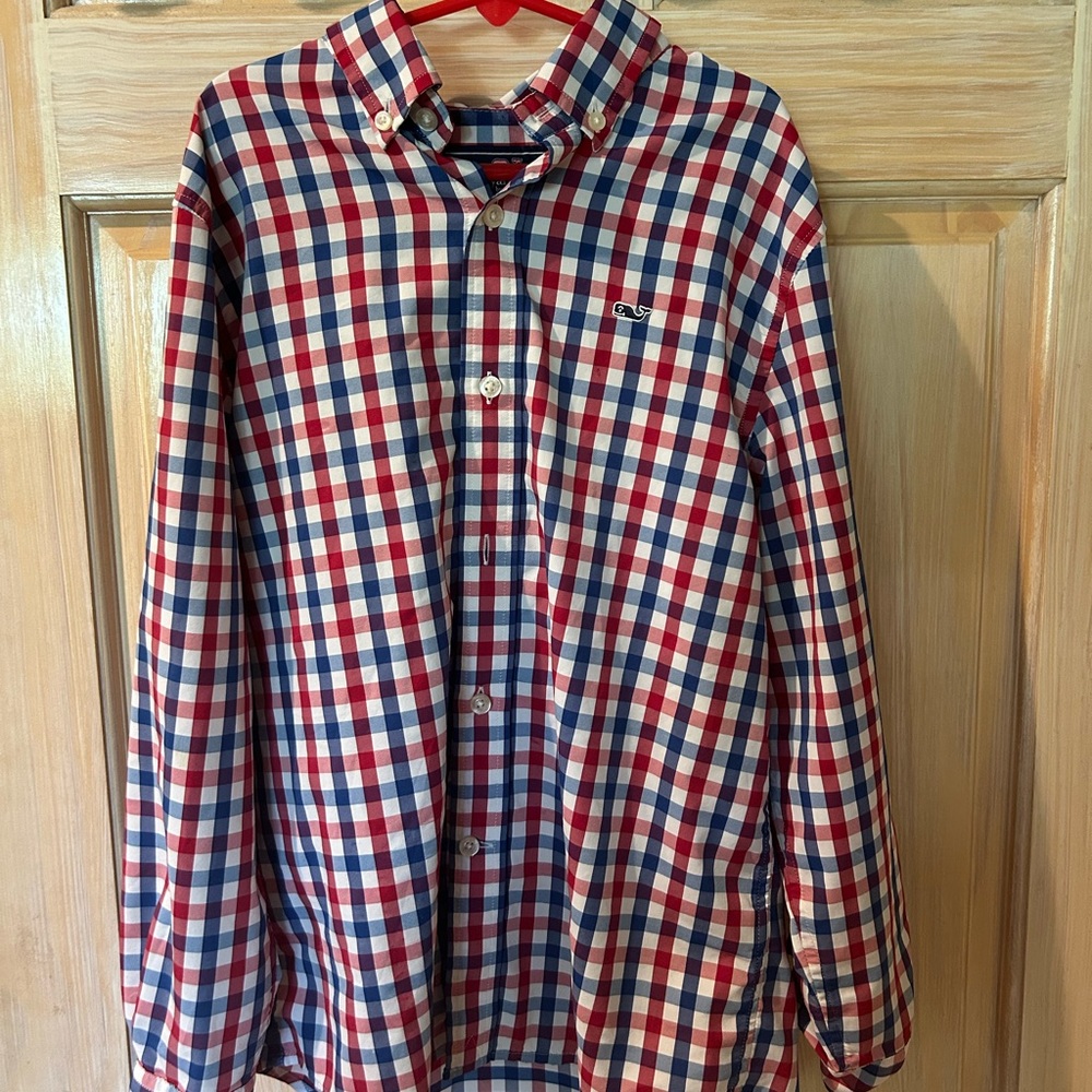 Vineyard Vines Red and Blue Gingham Casual Button Down Shirt
